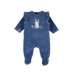 Pyjama 1 Pièce Lapin En Velours Marine 6 Mois