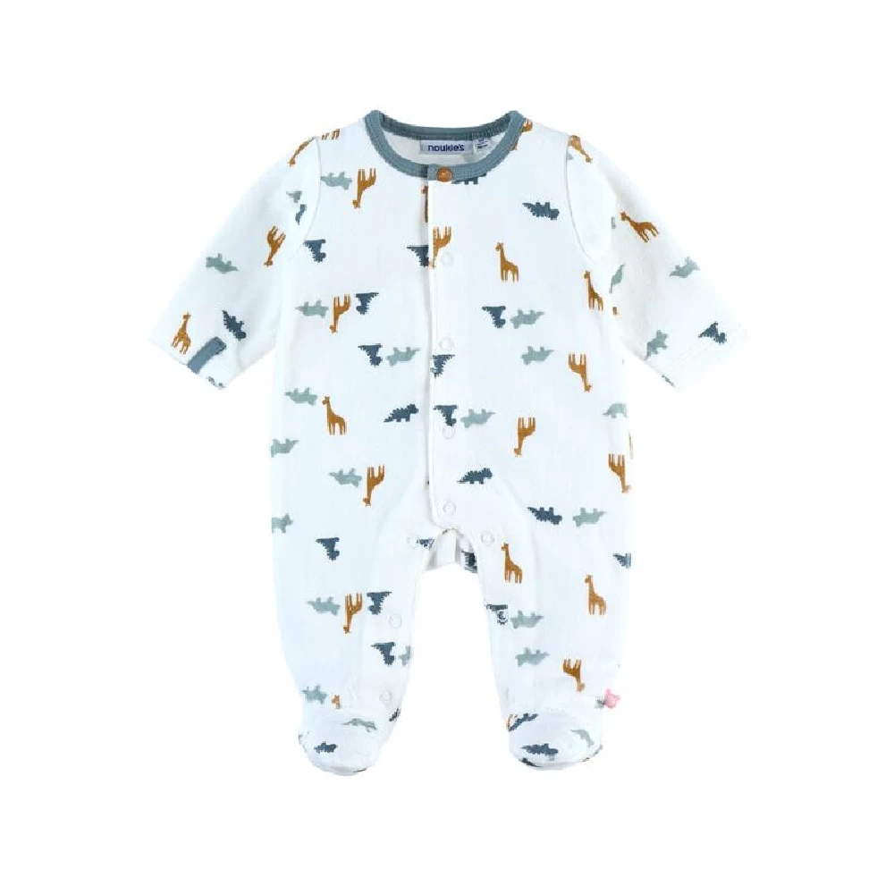 Pyjama Bébé Velours Blanc Dinosaures Et Girafes Naissance