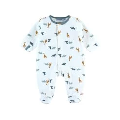 Pyjama Bébé Velours Blanc Dinosaures Et Girafes 1 Mois