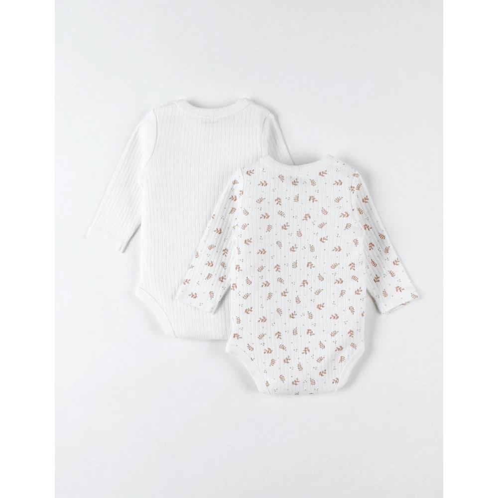 Lot De 2 Body Croisés Manches Longues Blanc/caramel 1 Mois – Image 2