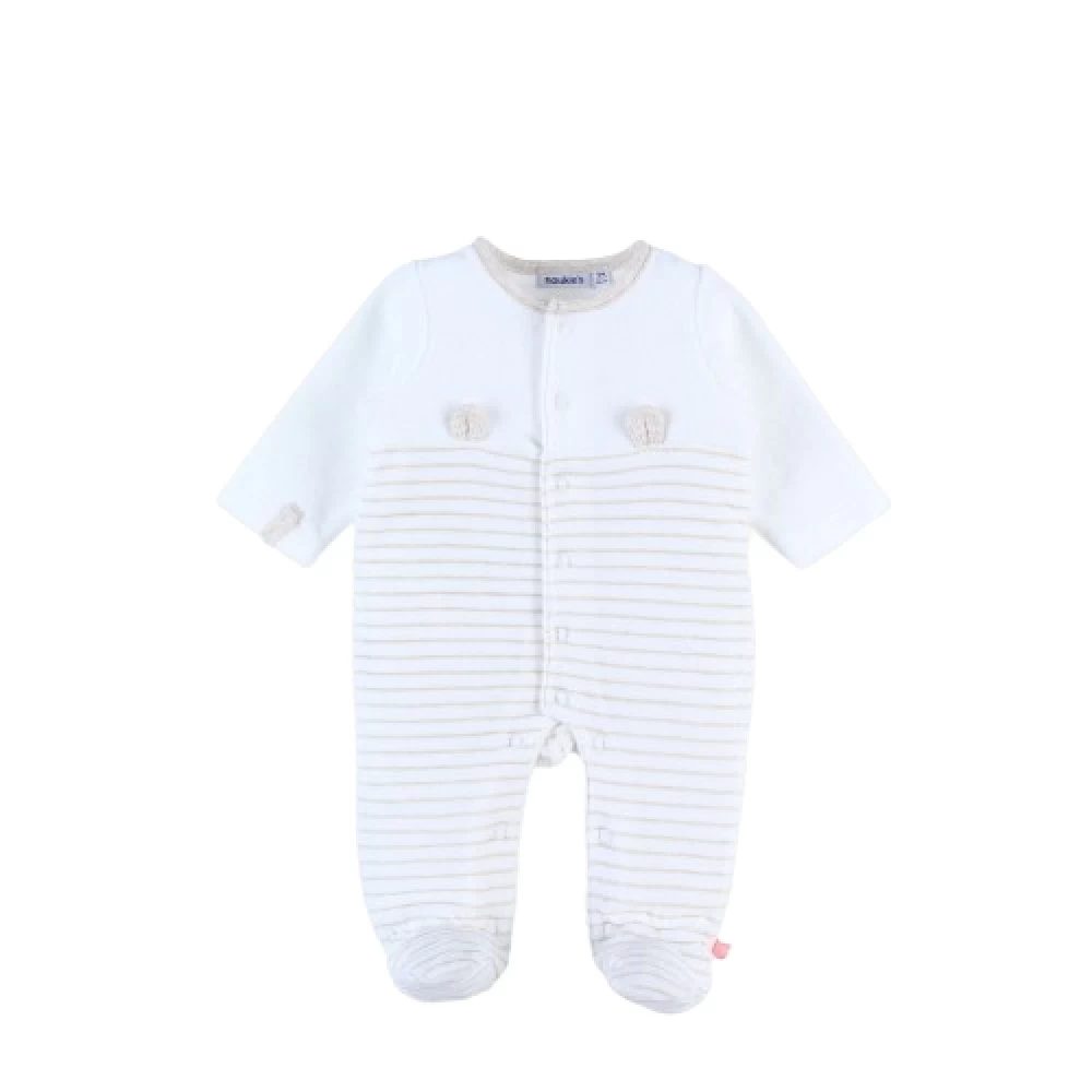 Pyjama Velours Rayé Blanc/beige 3 Mois