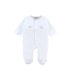 Pyjama Velours Rayé Blanc/beige 6 Mois