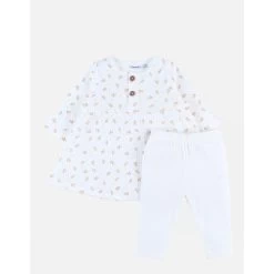 Robe Legging Fleurs Blanc 6 Mois
