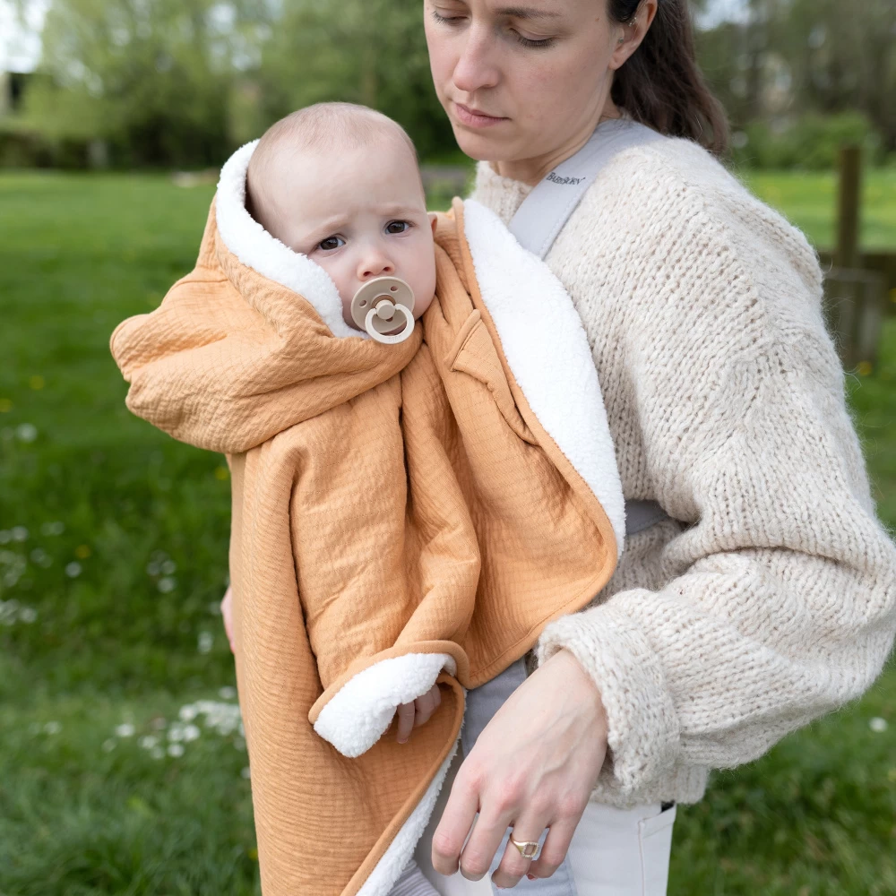 Poncho Pour Siège Auto Teddy Et Gaze De Coton Orange – Image 2