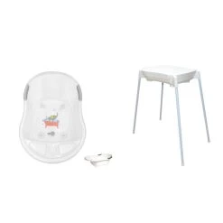 Pack Baignoire Bébé Avec Vidange éléphant Blanc + Support De Baignoire Et Tuyau D'évacuation