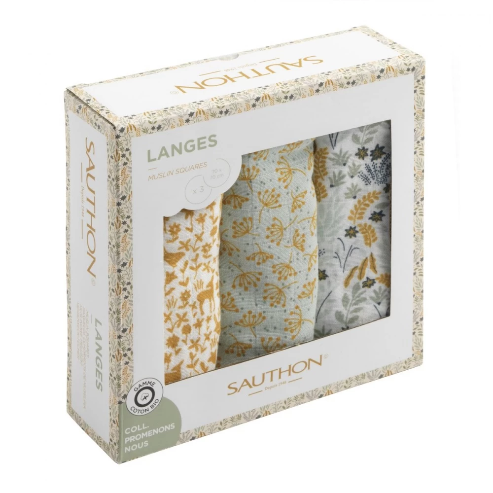 Lot De 3 Langes Coton Bio 70 X 70 Promenons Nous – Image 2