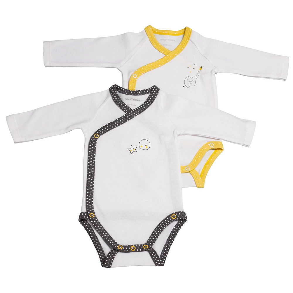 Lot De 2 Bodies Gris/jaune 1 Mois Babyfan