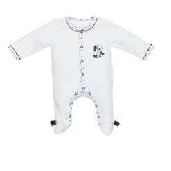 Pyjama Bébé Velours Blanc Panda Chao Chao Naissance Ouverture Devant