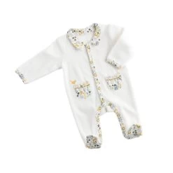 Pyjama Bébé Blanc 1 Mois Col Motif Végétal Promenons Nous